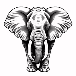 a drawing of an elephant with tusks,an elephant is drawn with ink in the style of tattoo art