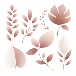 a white background with pink leaves on it