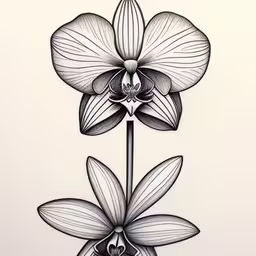 a black and white drawing of three flowers,a tattoo art piece of two flowers on white paper