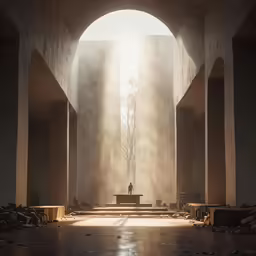 a person in a room with sunlight streaming through it