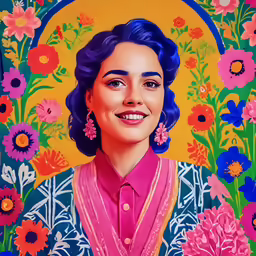 a woman in pink shirt and flower bouquet