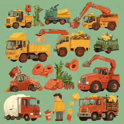 an image of a green background with many different truck images