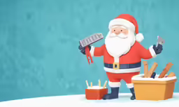 a santa holding an ice pickper and christmas decorations