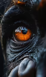 a person wearing orange and black looks up with their hand on his face