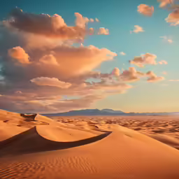 some sand dunes some mountains and clouds