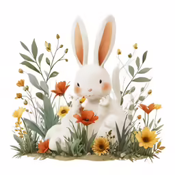 a painting of two rabbit sitting in flowers