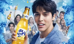 asian young adult with bottle of beer in front of a group