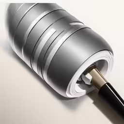 a roll of paper with an electronic pen connected to it