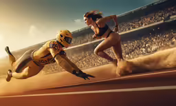 two female athletes are racing in a competition