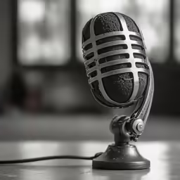 a black microphone on the ground with an electrical plug
