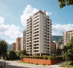 an apartment building in a neighborhood on a sunny day
