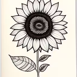 a black and white drawing of a sunflower