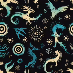an image of a pattern with animals and stars