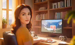 a woman is sitting in front of a computer