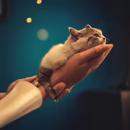 a cat being held in a human hand