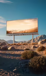 the billboard sign is located in the desert