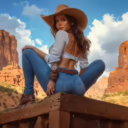 a woman sitting on a fence posing for the camera