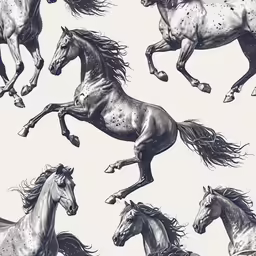 a large number of horses in various poses