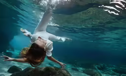 a women in a bikini falling down into the water