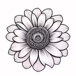 a black and white flower on a white background,a big white flower with lots of detail around the center