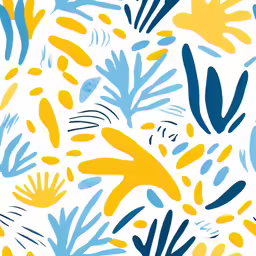 blue, yellow and white abstract hand painted fabric