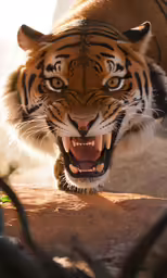 a tiger looking at something and growling