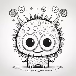 a cute monster drawing on paper, with lots of spots