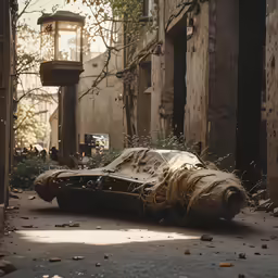 a run down street with lots of debris on the ground