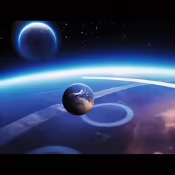 a planets orbit view with the sun rising