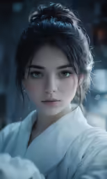 a model posing for an artistic portrait with white clothing