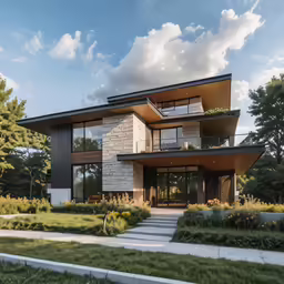 the facade of this modern home is very neat