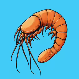 a drawing of a crayfish against a blue background