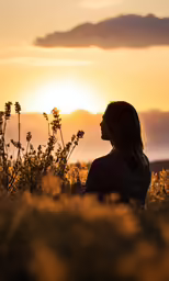 a person sitting on a grass field looking at the sun