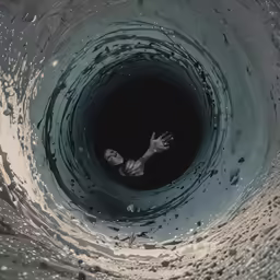 an underwater view of a man in a sewer