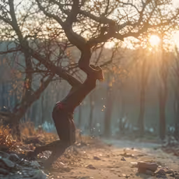 person in shorts dancing outside at sunset