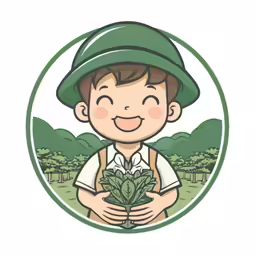 a boy holding a plant in a circle