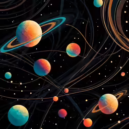 a computer generated illustration of solar system with planets and lines in the background
