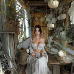 an artistic rendering of a woman sitting at a table,there is a woman wearing a very sexy outfit