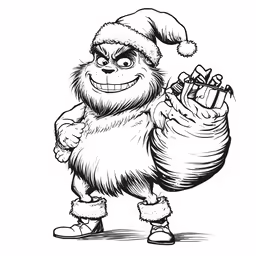 christmas cartoon santa grin holding presents