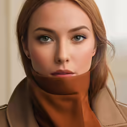 a woman with red hair wearing a scarf