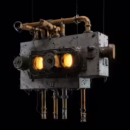 an industrial style lamp made out of pipes and tubes