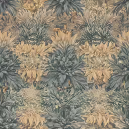 a floral print of various plants, flowers and leafs