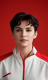 a person standing wearing a white jacket and red jacket