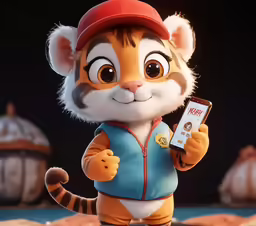 an animated tiger that is holding a cell phone