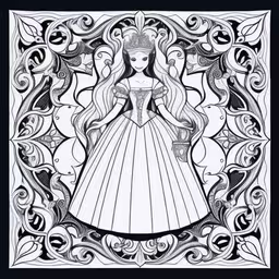 an adult coloring book with princess aurora,an adult coloring book page with a lady in a dress on it