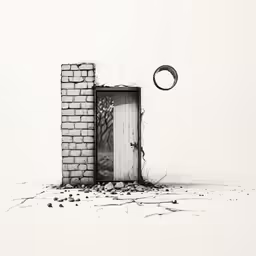 a door to nowhere with rocks and dirt on it