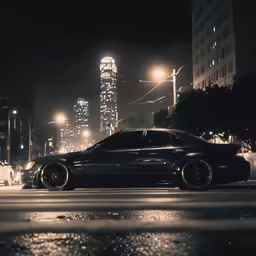 this is a black car on a city street