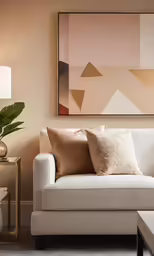 the living room is decorated with neutral, beige and neutral color scheme