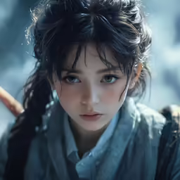 an anime - like picture of a woman with dark hair