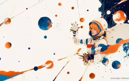 an orange - haired girl in white with orange and blue accents